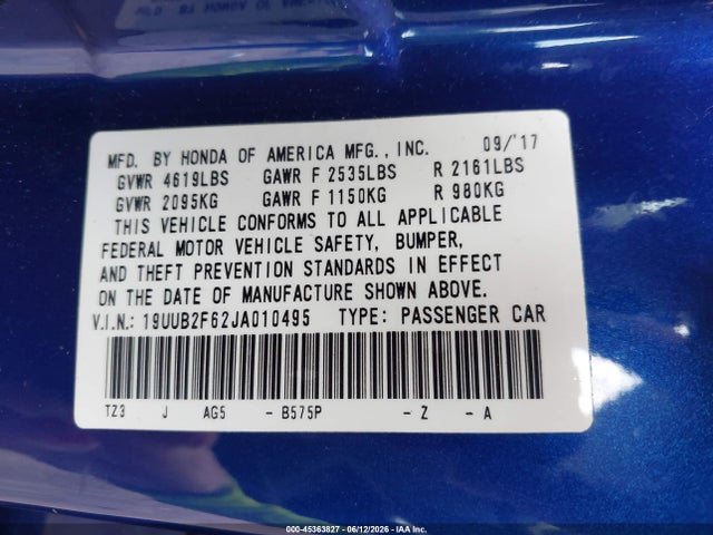 45363827 :رقم المزاد ، 19UUB2F62JA010495 vin ، 2018 Acura Tlx Tech   A-spec Pkgs مزاد بيع