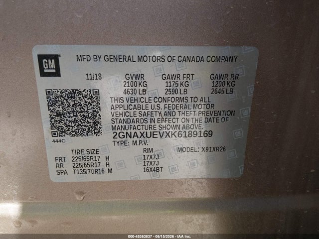 Chevrolet EQUINOX LT 2019 2GNAXUEVXK6189169 Image 9