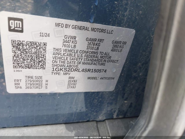 Продаж на аукціоні авто 2025 Gmc Yukon 4wd Denali, vin: 1GKS2DRL4SR150574, номер лоту: 45363850