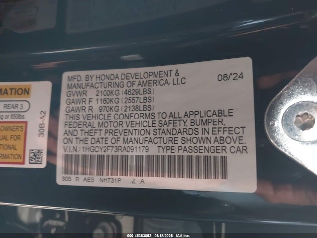 1HGCY2F73RA091179 Honda Accord Hybrid Sport-l