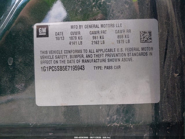 45363868 :رقم المزاد ، 1G1PC5SB5E7195943 vin ، 2014 Chevrolet Cruze 1lt Auto مزاد بيع