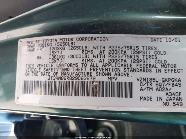 Aukcja sprzedaży 2002 Toyota 4runner Sr5 V6, vin: JT3HN86R829063679, numer aukcji: 45363873