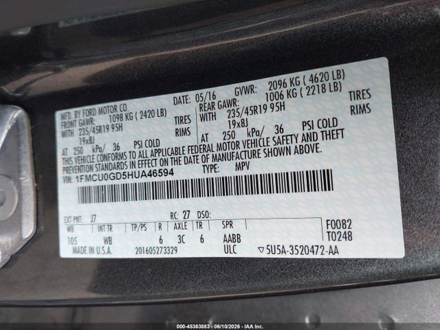 Aukcja sprzedaży 2017 Ford Escape Se, vin: 1FMCU0GD5HUA46594, numer aukcji: 45363883