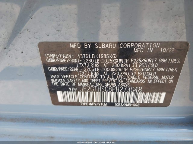 45363902 :رقم المزاد ، JF2GTHSC8PH273048 vin ، 2023 Subaru Crosstrek Sport مزاد بيع