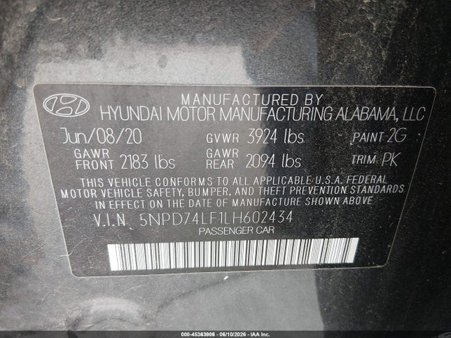 Hyundai ELANTRA SE 2020 5NPD74LF1LH602434 Image 9
