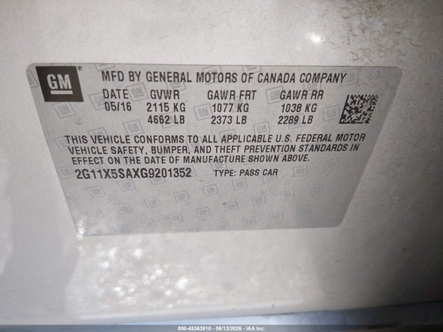 2G11X5SAXG9201352 Chevrolet Impala 1fl