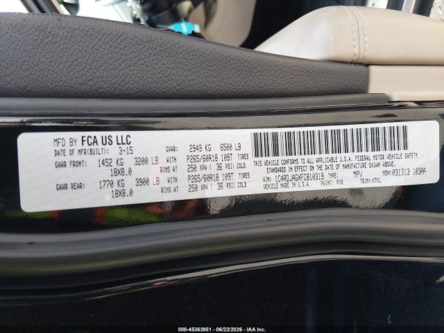 1C4RDJAGXFC810319 Dodge Durango Sxt