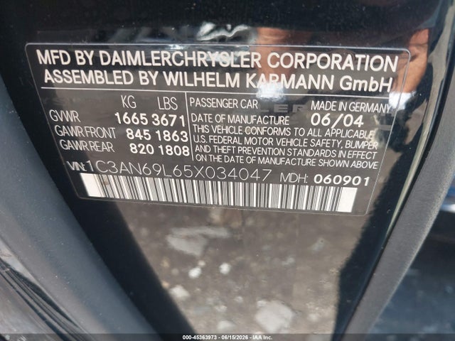 Auction sale of the 2005 Chrysler Crossfire Limited, vin: 1C3AN69L65X034047, lot number: 45363973