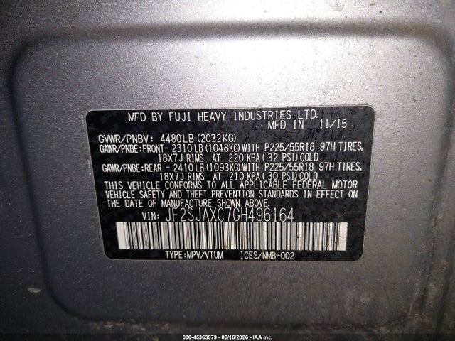 2016 Subaru Forester 2.5i Touring მანქანა იყიდება აუქციონზე, vin: JF2SJAXC7GH496164, აუქციონის ნომერი: 45363979