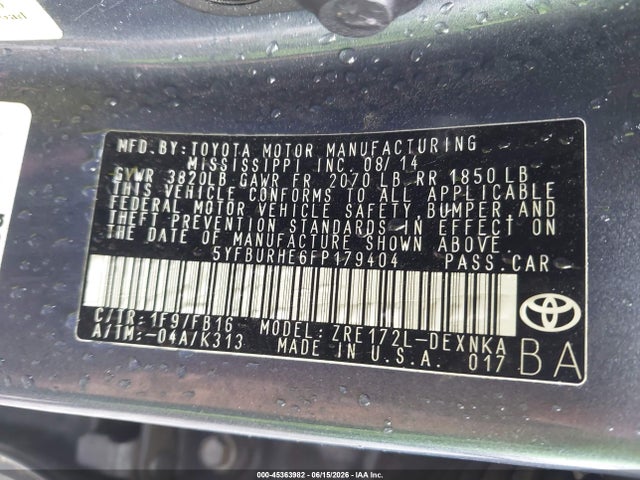 Toyota Corolla Le Plus 2015 5YFBURHE6FP179404 Image 9