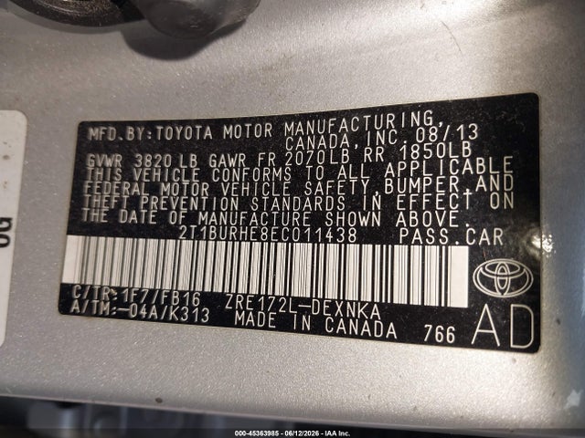 Toyota COROLLA LE 2014 2T1BURHE8EC011438 Image 9