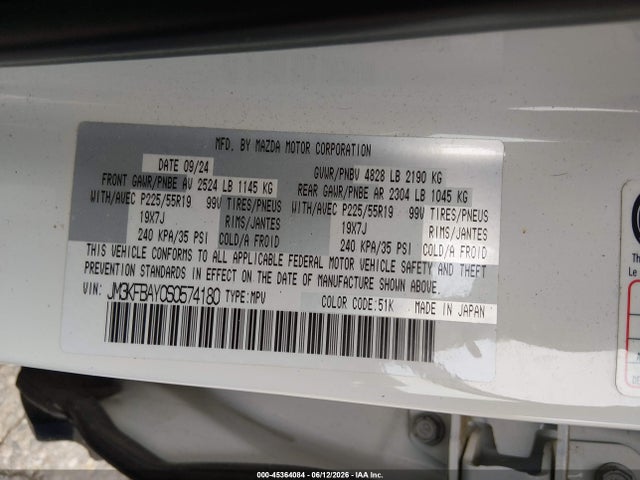 Aukcja sprzedaży 2025 Mazda Cx-5 2.5 Carbon Turbo, vin: JM3KFBAY0S0574180, numer aukcji: 45364084
