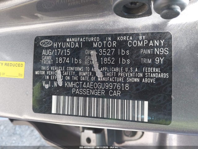 KMHCT4AE0GU997618 Hyundai ACCENT SE