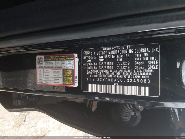 Aukcja sprzedaży 2018 Kia Sorento 3.3l Sx, vin: 5XYPKDA50JG349083, numer aukcji: 45364121
