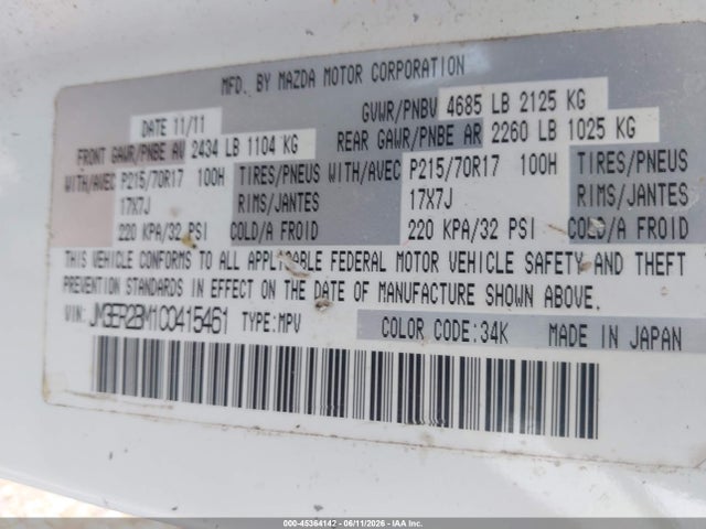 Aukcja sprzedaży 2012 Mazda Cx-7 I Sport, vin: JM3ER2BM1C0415461, numer aukcji: 45364142
