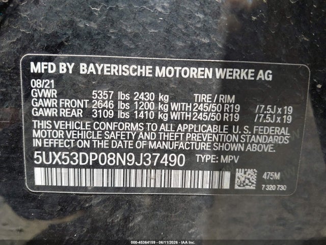 Продажа на аукционе авто 2022 Bmw X3 Xdrive30i, vin: 5UX53DP08N9J37490, номер лота: 45364159