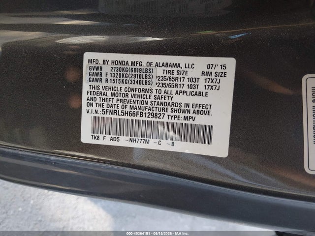 Honda Odyssey Ex-l 2015 5FNRL5H66FB129827 Image 9