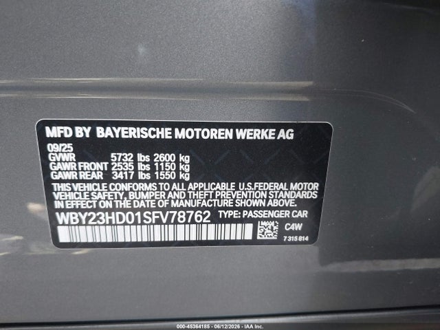 2025 Bmw I4 Gran Coupe Edrive40 მანქანა იყიდება აუქციონზე, vin: WBY23HD01SFV78762, აუქციონის ნომერი: 45364185
