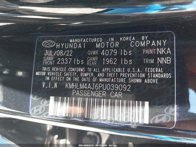 Aukcja sprzedaży 2023 Hyundai Elantra Hybrid Blue, vin: KMHLM4AJ6PU039092, numer aukcji: 45364219
