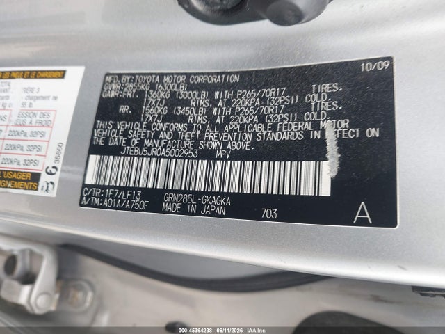 2010 Toyota 4runner Sr5 V6 მანქანა იყიდება აუქციონზე, vin: JTEBU5JR0A5002953, აუქციონის ნომერი: 45364238