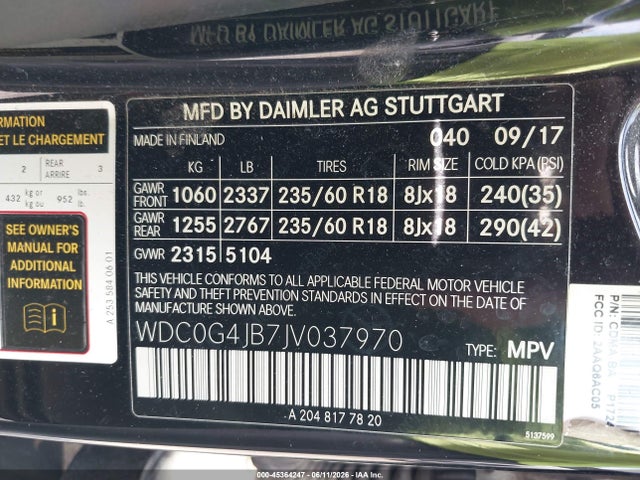 45364247 :رقم المزاد ، WDC0G4JB7JV037970 vin ، 2018 Mercedes-benz Glc 300 مزاد بيع