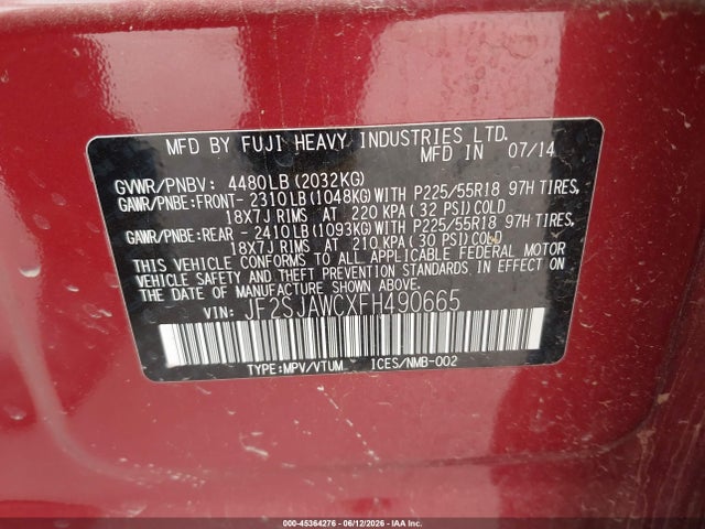 Продаж на аукціоні авто 2015 Subaru Forester 2.5i Touring, vin: JF2SJAWCXFH490665, номер лоту: 45364276