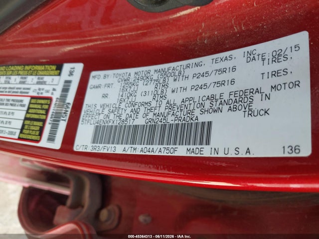 Toyota Tacoma Base V6 2015 5TFLU4ENXFX128517 Image 9