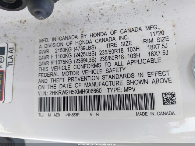 2HKRW2H5XMH606660 Honda Cr-v Awd Ex