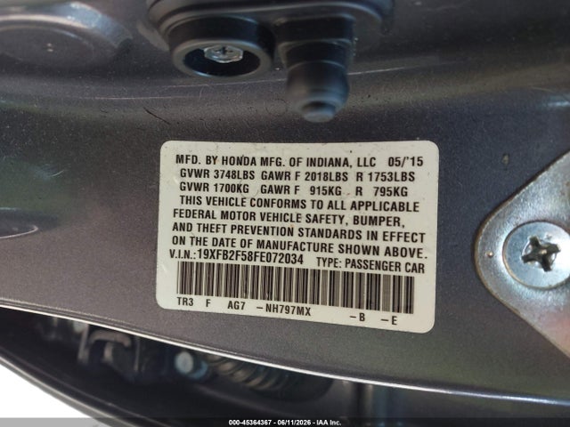 Aukcja sprzedaży 2015 Honda Civic Lx, vin: 19XFB2F58FE072034, numer aukcji: 45364367