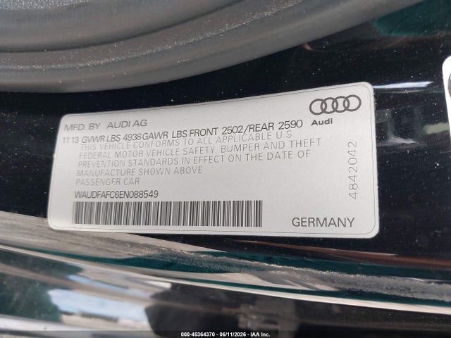 2014 Audi A6 2.0t Premium მანქანა იყიდება აუქციონზე, vin: WAUDFAFC6EN088549, აუქციონის ნომერი: 45364370