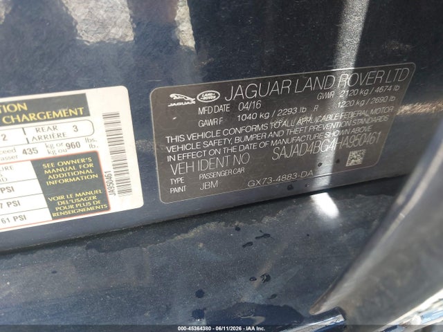 45364380 :رقم المزاد ، SAJAD4BG4HA950461 vin ، 2017 Jaguar Xe 25t Premium مزاد بيع