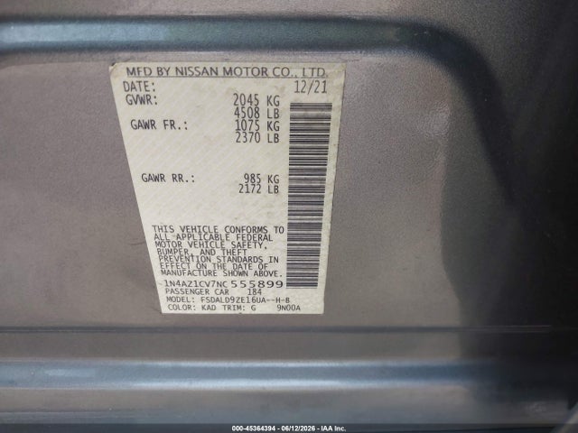 1N4AZ1CV7NC555899 Nissan Leaf Sv 40 Kwh