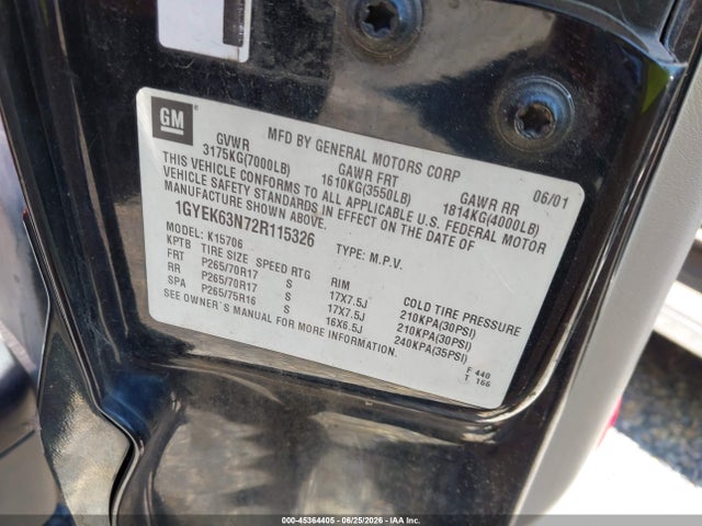 Auction sale of the 2002 Cadillac Escalade Standard, vin: 1GYEK63N72R115326, lot number: 45364405
