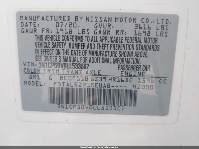 3N1CP5BV0LL533507 Nissan Kicks S Xtronic Cvt