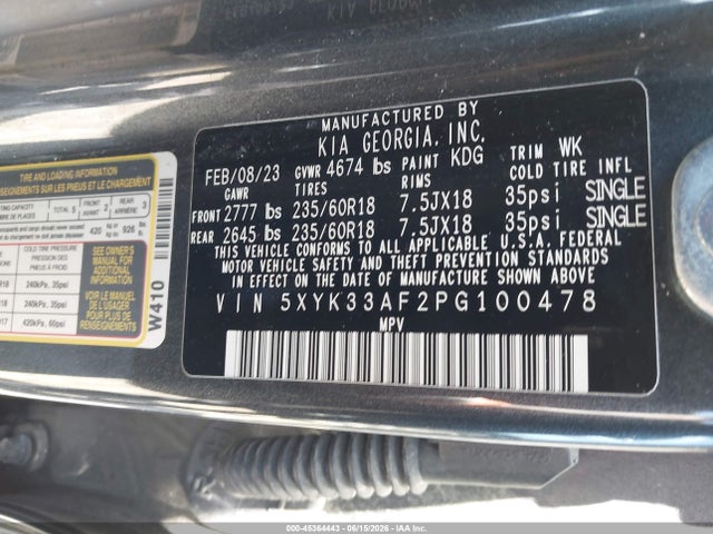 Продажа на аукционе авто 2023 Kia Sportage Ex, vin: 5XYK33AF2PG100478, номер лота: 45364443