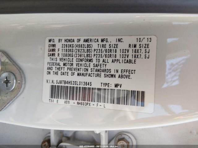 2014 Acura Rdx მანქანა იყიდება აუქციონზე, vin: 5J8TB4H52EL013645, აუქციონის ნომერი: 45364460