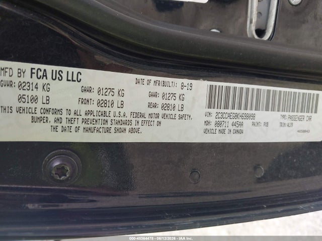 2019 Chrysler 300 Limited მანქანა იყიდება აუქციონზე, vin: 2C3CCAEG8KH698098, აუქციონის ნომერი: 45364478