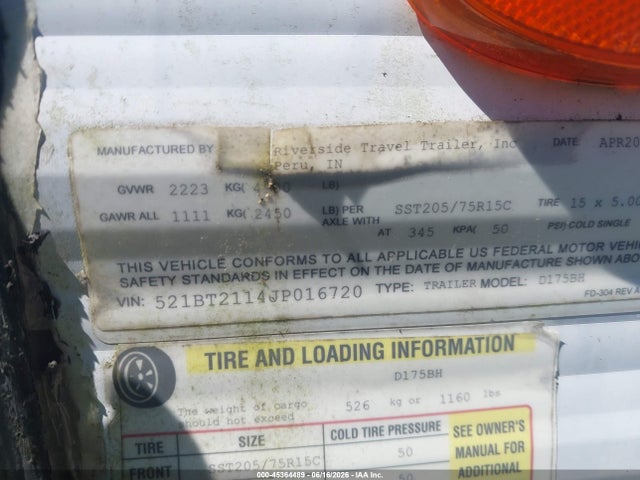 Riverside Travel Trailer 2018 521BT2114JP016720 Image 9