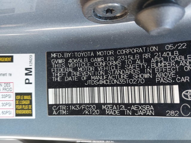 Toyota COROLLA SE 2022 JTDS4MCE0N3510270 Image 9