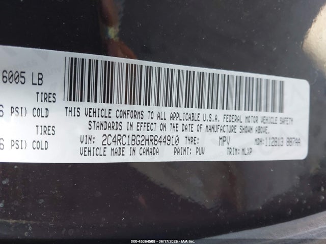 Aukcja sprzedaży 2017 Chrysler Pacifica Touring-l, vin: 2C4RC1BG2HR644910, numer aukcji: 45364508