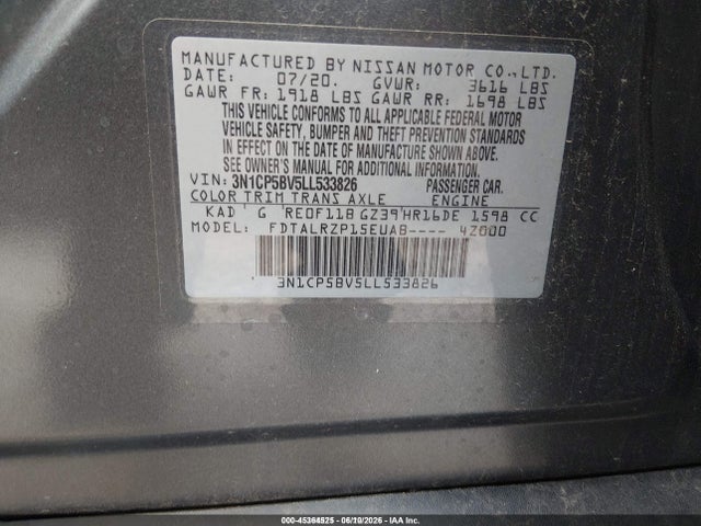 3N1CP5BV5LL533826 Nissan Kicks S Xtronic Cvt