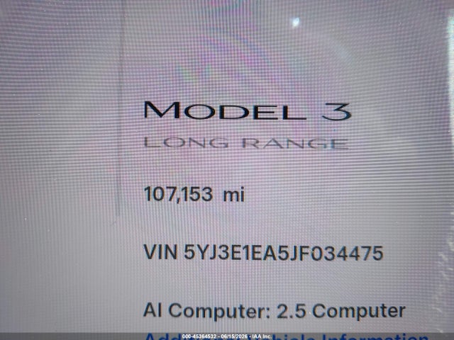 45364532 :رقم المزاد ، 5YJ3E1EA5JF034475 vin ، 2018 Tesla Model 3 Long Range/mid Range مزاد بيع