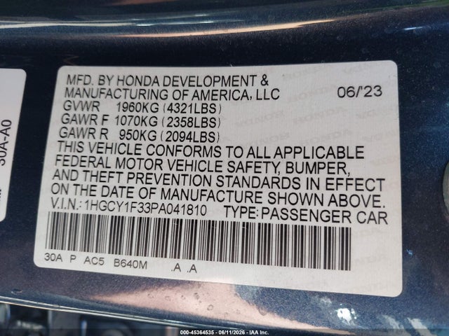 1HGCY1F33PA041810 Honda ACCORD EX