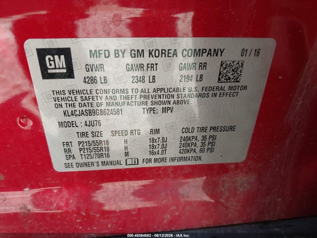 Продажа на аукционе авто 2016 Buick Encore, vin: KL4CJASB9GB624581, номер лота: 45364582