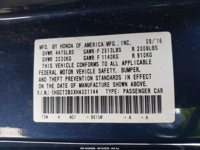 1HGCT2B0XHA001144 Honda Accord Touring V6