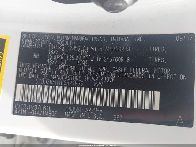 Toyota Highlander Xle 2017 5TDJZRFH4HS521856 Image 9