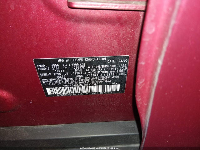 Subaru Outback Limited 2022 4S4BTANC4N3230506 Image 9