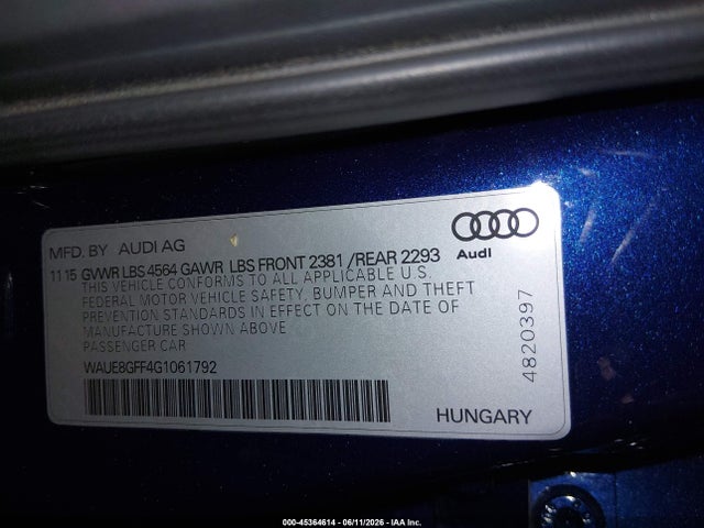 Audi A3 2.0t Premium 2016 WAUE8GFF4G1061792 Image 9