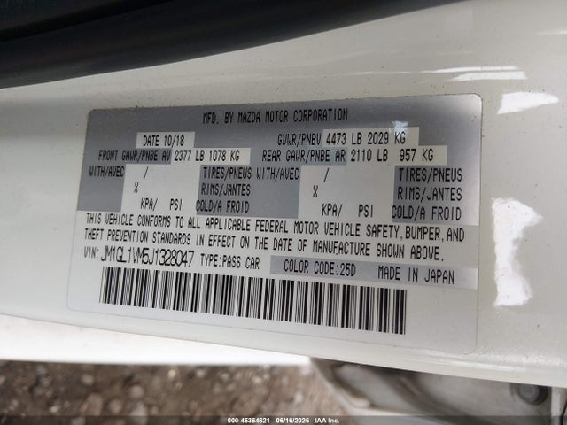 Aukcja sprzedaży 2018 Mazda Mazda6 Touring, vin: JM1GL1VM5J1328047, numer aukcji: 45364621