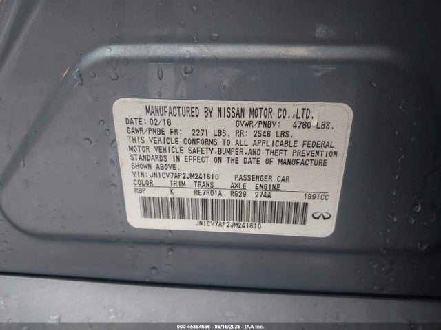 Aukcja sprzedaży 2018 Infiniti Q50 2.0t Luxe, vin: JN1CV7AP2JM241610, numer aukcji: 45364666